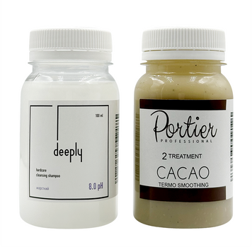 Кератин Portier Cacao + Deeply Hardcore Cleansing Shampoo 8.0 pH 100+100 ml