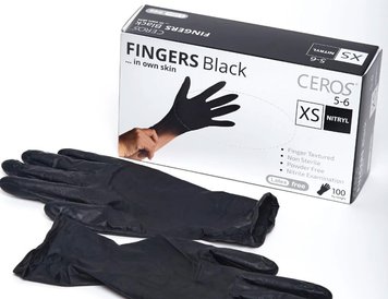 CEROS, Fingers BLACK, XS (5-6), Nitrile gloves. Black 1x100 pcs.